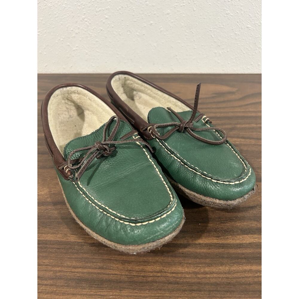 L.L. Bean Handsewn Slippers Sherpa Lined Green‎ Leather Womens 10 M Loafers